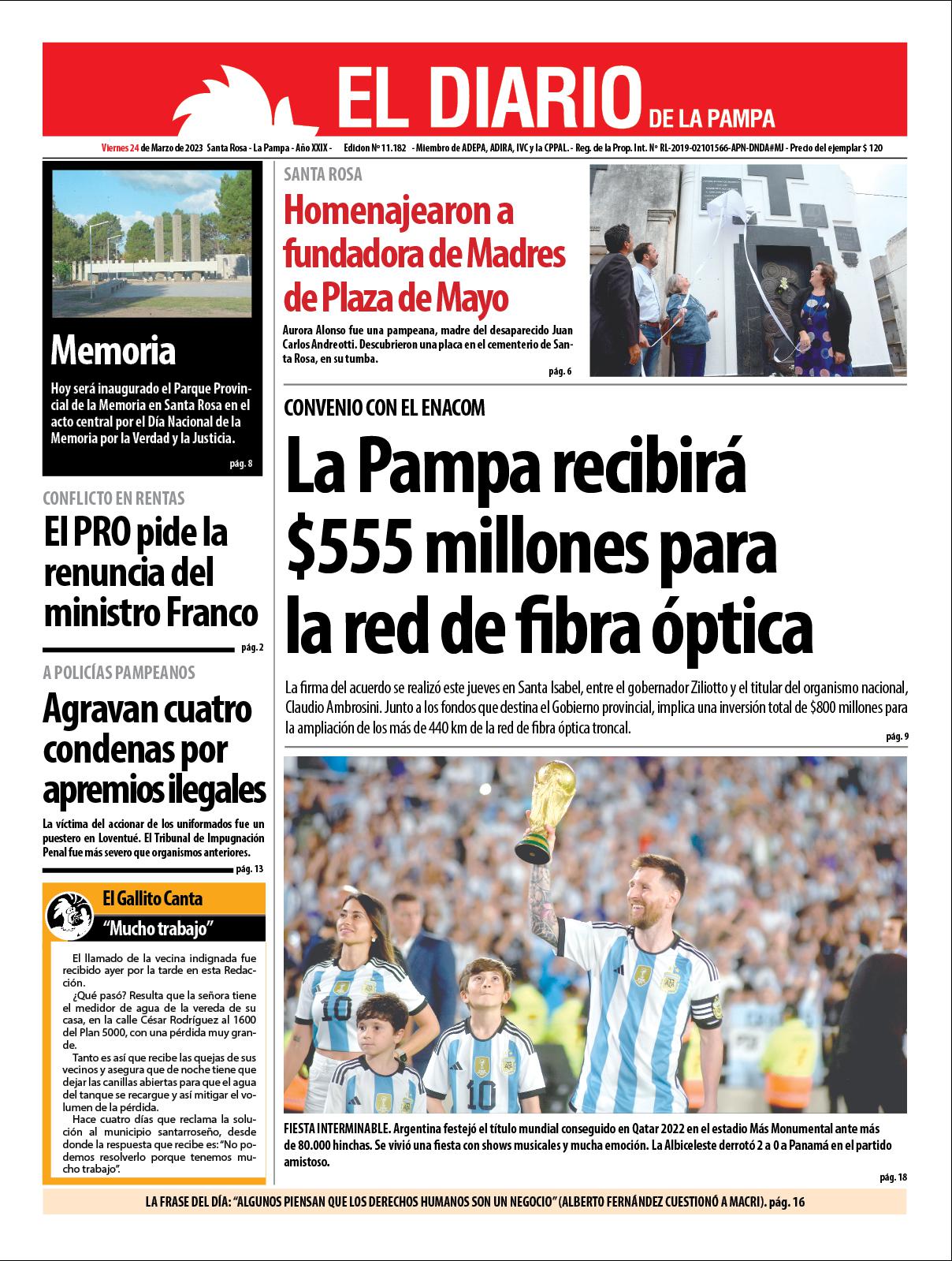 Tapa de El Diario en papel  viernes 24 de marzo de 2023